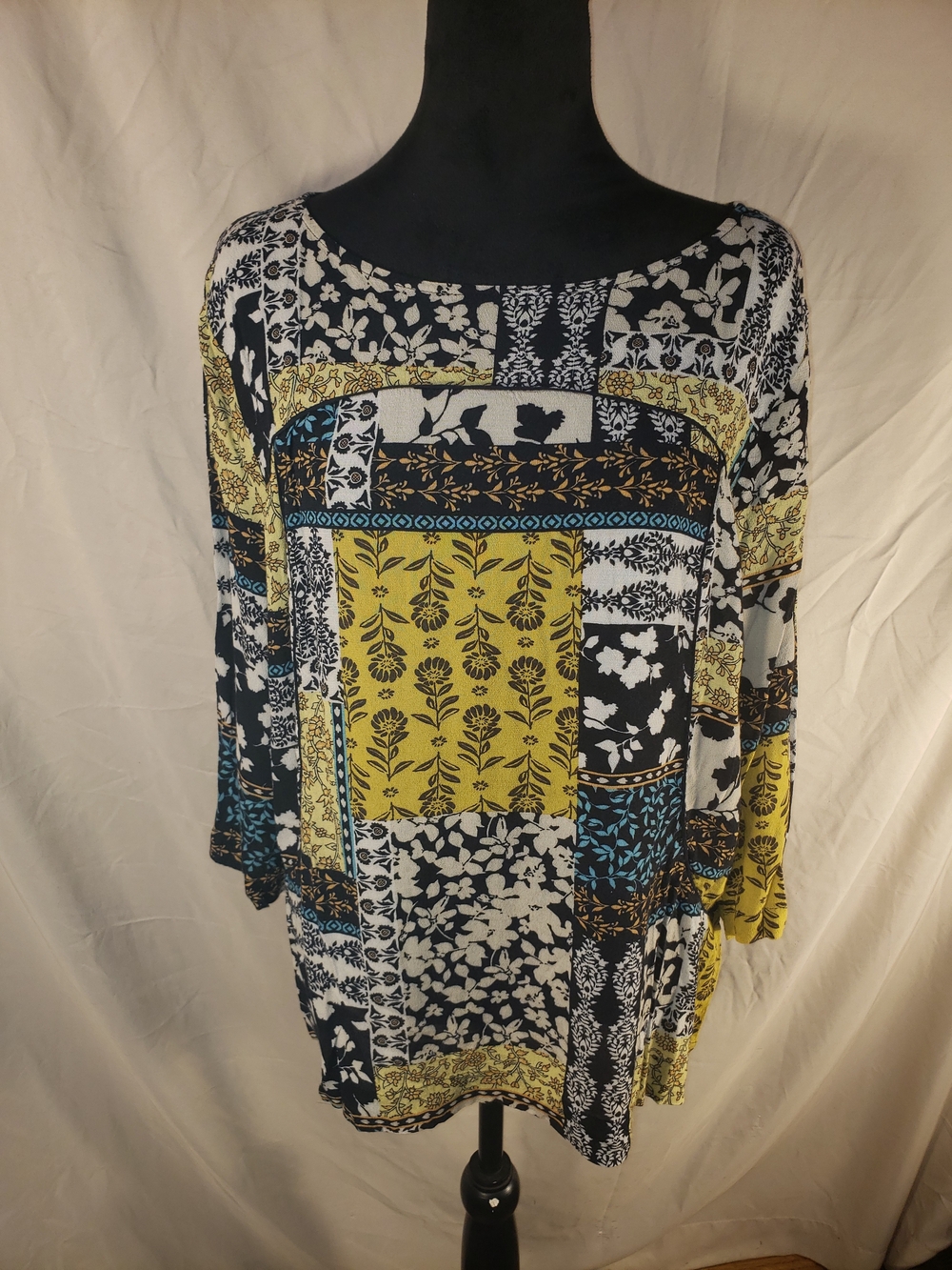 Women's J.Jill Patchwork Print Tunic Top - Yellow Multi - XL